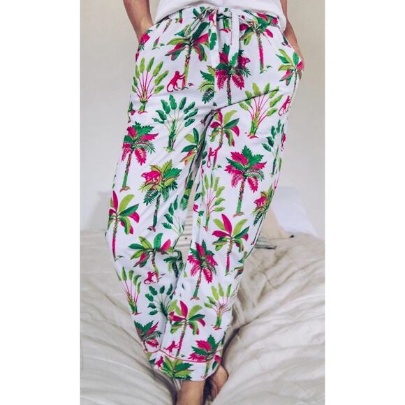 Printfresh Royal Palms Pink Basil Tropical Trees Monkey Pajama Pants Sz. XS - Picture 1 of 5